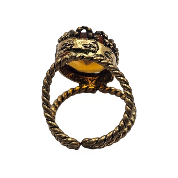 Vintage Style Amber Tone Stone Ring, Size 5.5 - Split Shank Twisted Rop - Picture 3 of 4